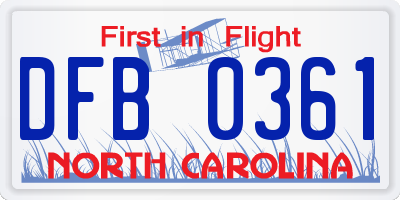 NC license plate DFB0361