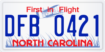 NC license plate DFB0421