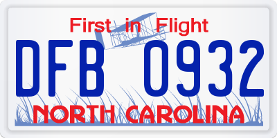 NC license plate DFB0932