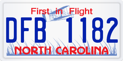 NC license plate DFB1182
