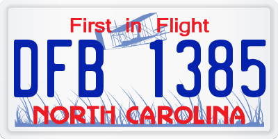 NC license plate DFB1385