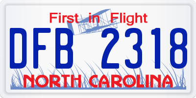 NC license plate DFB2318
