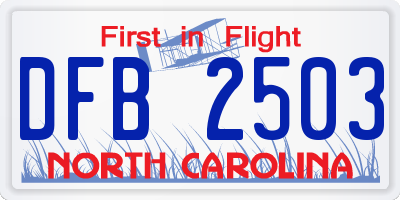 NC license plate DFB2503