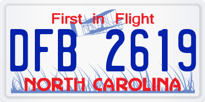 NC license plate DFB2619