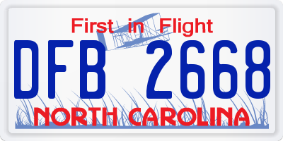 NC license plate DFB2668