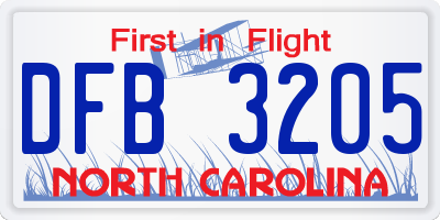 NC license plate DFB3205