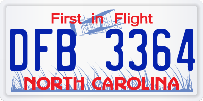 NC license plate DFB3364