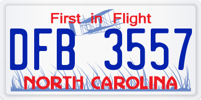 NC license plate DFB3557