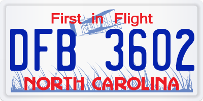 NC license plate DFB3602