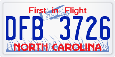 NC license plate DFB3726