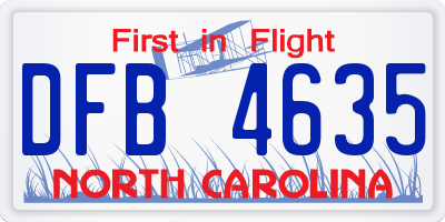 NC license plate DFB4635
