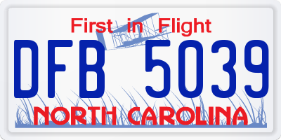 NC license plate DFB5039