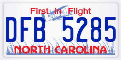 NC license plate DFB5285