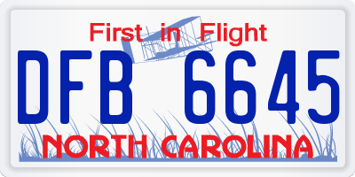 NC license plate DFB6645