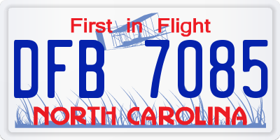 NC license plate DFB7085