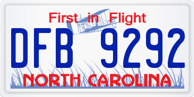 NC license plate DFB9292