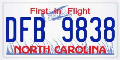 NC license plate DFB9838