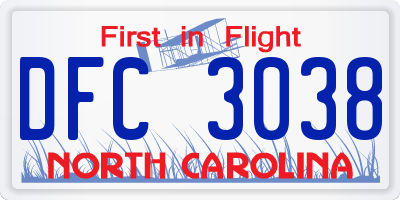 NC license plate DFC3038