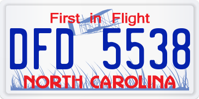 NC license plate DFD5538