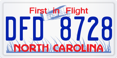 NC license plate DFD8728