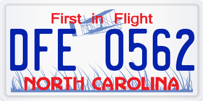 NC license plate DFE0562