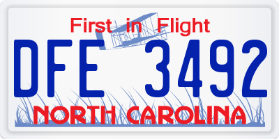 NC license plate DFE3492