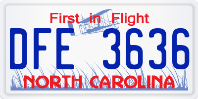 NC license plate DFE3636