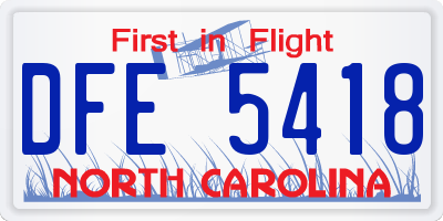NC license plate DFE5418