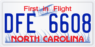 NC license plate DFE6608
