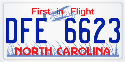 NC license plate DFE6623