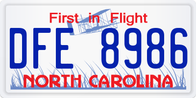 NC license plate DFE8986