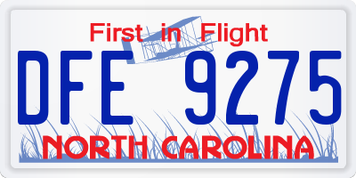 NC license plate DFE9275