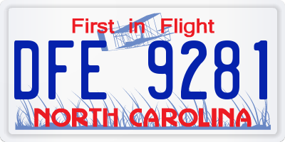 NC license plate DFE9281