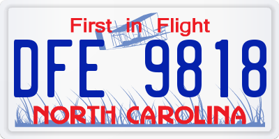 NC license plate DFE9818