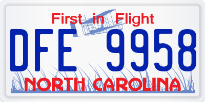 NC license plate DFE9958
