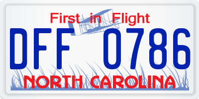 NC license plate DFF0786