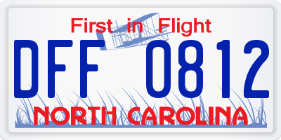 NC license plate DFF0812