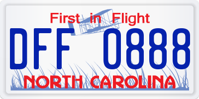 NC license plate DFF0888