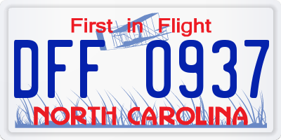 NC license plate DFF0937