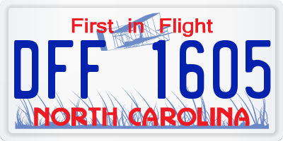 NC license plate DFF1605