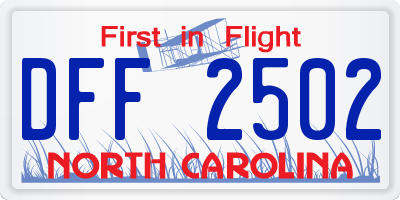NC license plate DFF2502