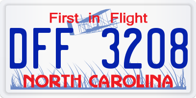 NC license plate DFF3208