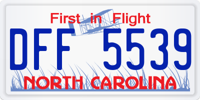 NC license plate DFF5539