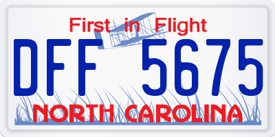 NC license plate DFF5675