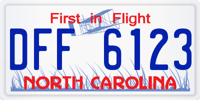 NC license plate DFF6123