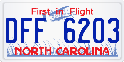 NC license plate DFF6203