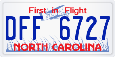NC license plate DFF6727