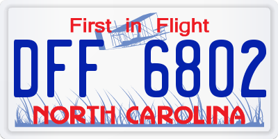 NC license plate DFF6802