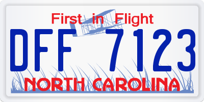 NC license plate DFF7123