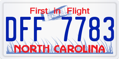 NC license plate DFF7783